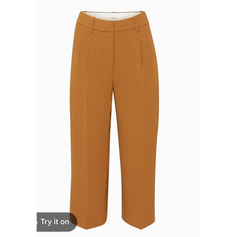 Wilfred Aritzia Ochre Yellow Pleated Wide Leg High Waist Dress Pants Womens 14